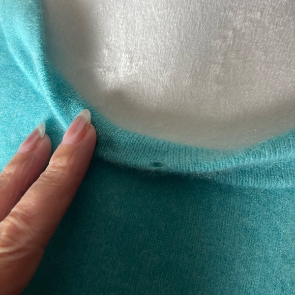 Talbots Pure Cashmere Tiffany Blue Sweater Size Petite Large - Picture 7 of 10